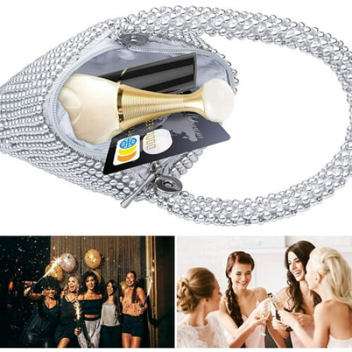 Ασημένια τσαντάκια Bling για γυναίκες βράδυ, μικρό ασημένιο πορτοφόλι με στρας 2