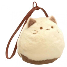 (Small Circle) Plush Kittens Shoulder Bag Adorable Stuffed Animal Hand-made Backpack for Kids Teens Girls