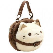 (Cat) Plush Kittens Shoulder Bag Adorable Stuffed Animal Hand-made Backpack for Kids Teens Girls