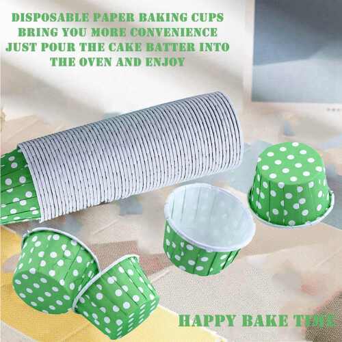 Στρώσεις για cupcakes για ψήσιμο, πράσινες και λευκές πουά μίνι θήκες για cupcakes με 2