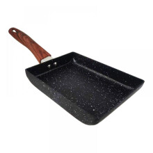 Tamagoyaki Pan, Wooden Long Handle Design for Better Grip, Heavy Duty Aluminum Manganese Alloy Omelette Pan with Nonstick Coating, Ergonomic Wooden Ha