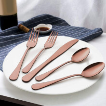 Bestekset vervaardigd met vacuümplatingtechnologie, roestvrijstalen bestek met glanzende roségouden afwerking, ergonomisch ontwerp voor een