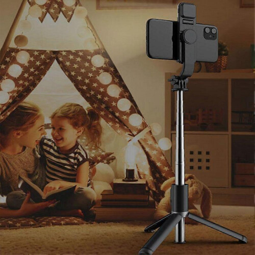 (Basic Model) Q21S Selfie Stick Foldable Mini Tripod with Fill Light 3 Light Modes 6 Brightness Levels Remote Shutter Retractable Rod for Phone 2