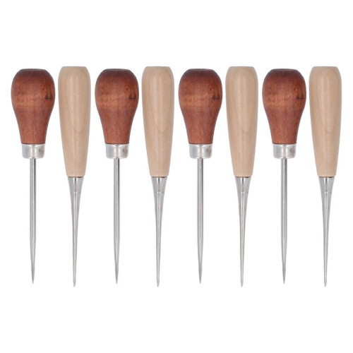 8Pcs Leather Awl Wooden Ergonomic Handle Stainless