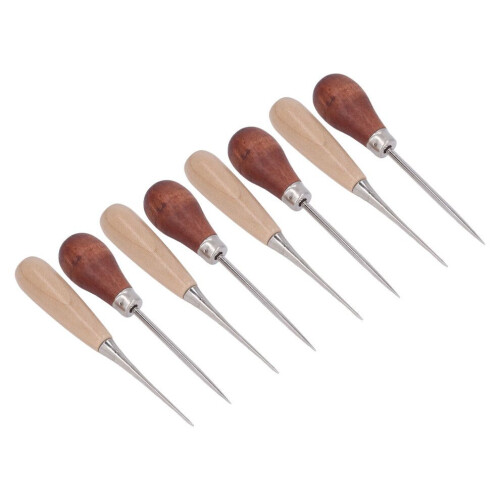 8Pcs Leather Awl Wooden Ergonomic Handle Stainless 1
