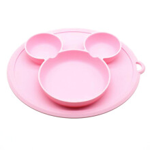 Piatto con ventosa in silicone sicuro per neonati, piatto per l'alimentazione antiscivolo per bambini piccoli, piatto in silicone alimentare con set