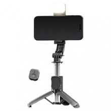 (Lighting Model) Q21S Selfie Stick Foldable Mini Tripod with Fill Light 3 Light Modes 6 Brightness Levels Remote Shutter Retractable Rod for Phone