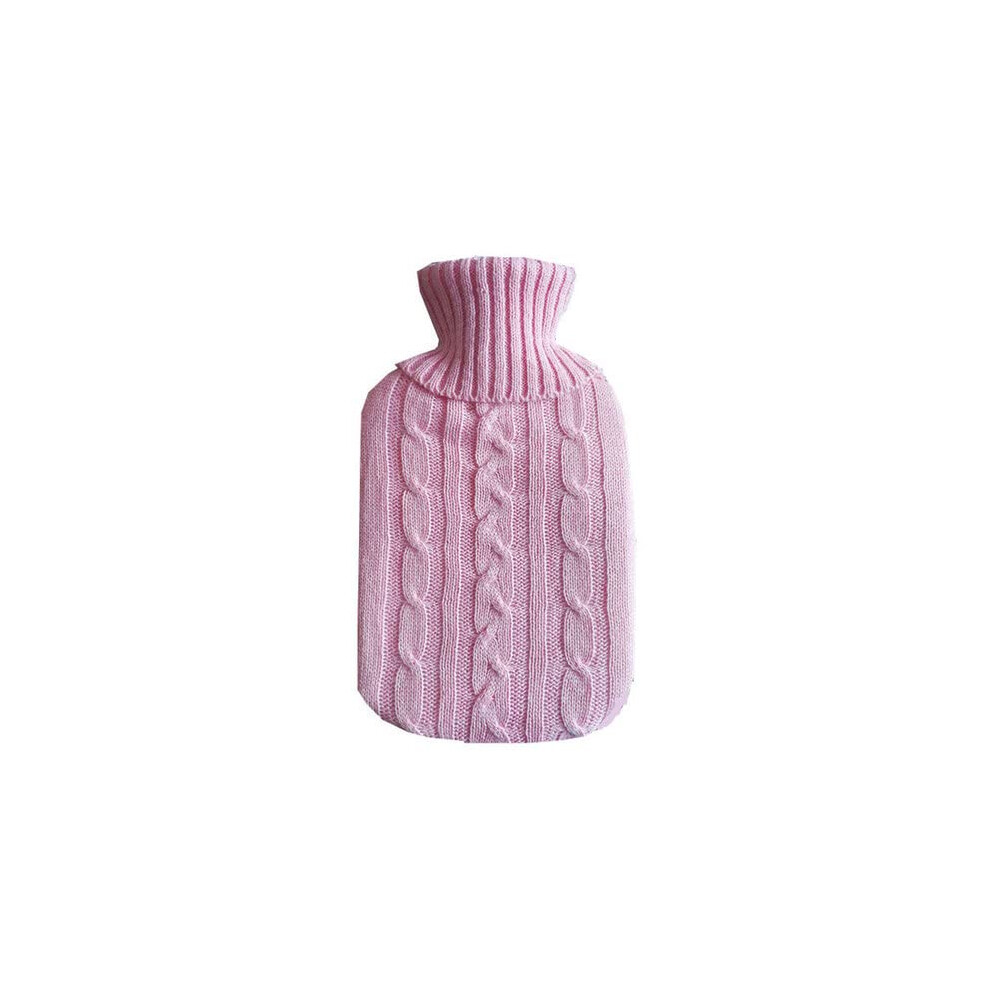 Pink Hot Water Bottle 2000Ml Knitted Washable Removable Cover Explosionproof Safe Large Capacity