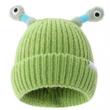 (Light Green) Cute Little-Monster LED Knit Beanie for Girls Women Stretchy Soft Cuffed Beanie for Girls Adults