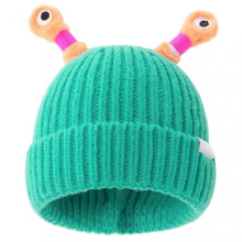 (Lake Blue) Cute Little-Monster LED Knit Beanie for Girls Women Stretchy Soft Cuffed Beanie for Girls Adults