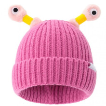 (Dark Pink) Cute Little-Monster LED Knit Beanie for Girls Women Stretchy Soft Cuffed Beanie for Girls Adults