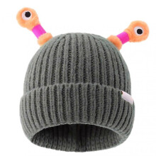 (Grey) Cute Little-Monster LED Knit Beanie for Girls Women Stretchy Soft Cuffed Beanie for Girls Adults