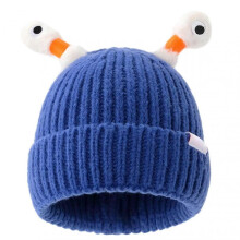 (Blue) Cute Little-Monster LED Knit Beanie for Girls Women Stretchy Soft Cuffed Beanie for Girls Adults