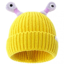 (Yellow) Cute Little-Monster LED Knit Beanie for Girls Women Stretchy Soft Cuffed Beanie for Girls Adults