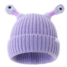 (Purple) Cute Little-Monster LED Knit Beanie for Girls Women Stretchy Soft Cuffed Beanie for Girls Adults