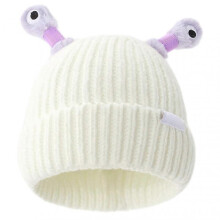 (White) Cute Little-Monster LED Knit Beanie for Girls Women Stretchy Soft Cuffed Beanie for Girls Adults