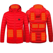 (XL, Red Single Control) Smart Heated Jacket for Men Women USB Charging Thermal Hooded Cotton Coat