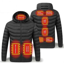 (XL, Black Dual Control) Smart Heated Jacket for Men Women USB Charging Thermal Hooded Cotton Coat