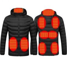 (3XL, Black Single Control) Smart Heated Jacket for Men Women USB Charging Thermal Hooded Cotton Coat