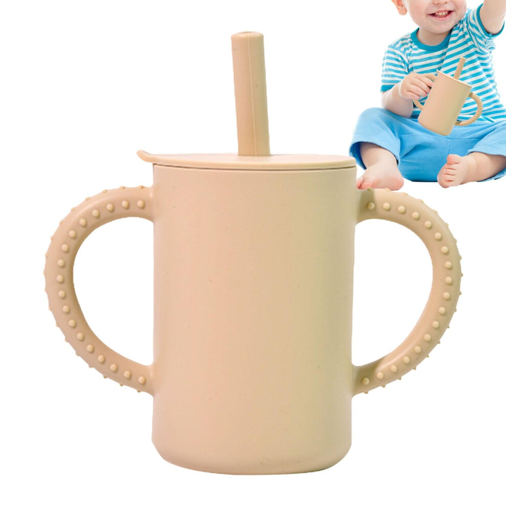 Training Cup With Straw Lid Silicone Toddler Training Cup 180Ml Spillproof Baby Cup With Handles 6+ Months Light/Brown