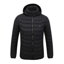 (3XL, Zone 8 Heat Black) Smart Heated Jacket USB Charging Electrothermal Hooded Coat for Women Men