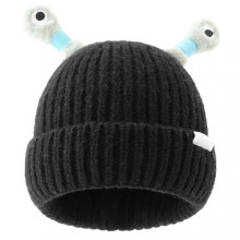 (Black) Cute Little-Monster LED Knit Beanie for Girls Women Stretchy Soft Cuffed Beanie for Girls Adults