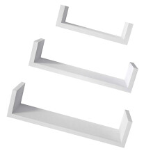 Pack of 3 Solid Wood Floating Wall Shelves Featuring-White