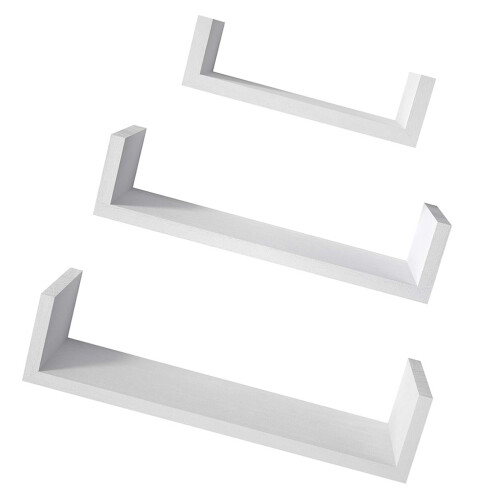 Pack of 3 Solid Wood Floating Wall Shelves Featuring-White