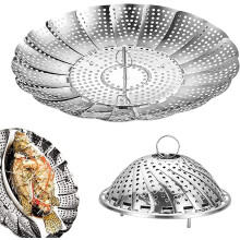 Profesjonell grønnsaksdamper, japansk håndverk i rustfritt stål med avtakbart håndtak for enkel bruk, egnet for mellomstore gryter
