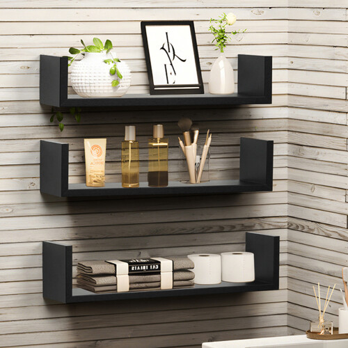 Pack of 3 Solid Wood Floating Wall Shelves Featuring-White 2