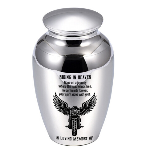 Mini Black Motorcycle Cremation Urn Riding in Heaven-Silver