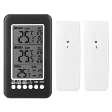 Kabelloses digitales Thermometer mit akustischem Alarm und Temperaturanzeige, 2 drahtlose Sensoren, Innen- und Außenthermometer für Gefrierschrank,