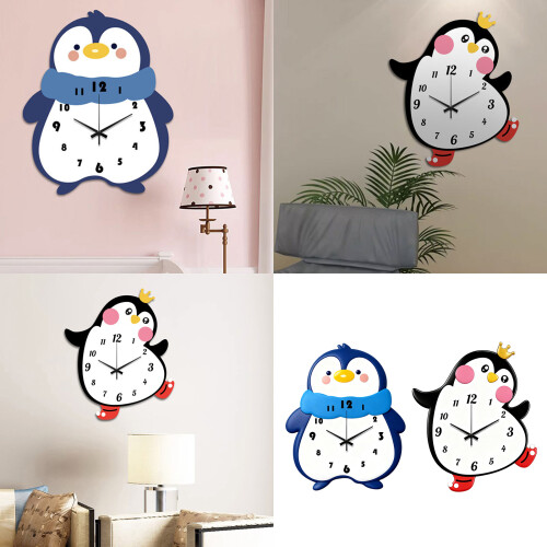 Penguins Clock for Kitchen Decorative Clock Wood-Light Blue L 2
