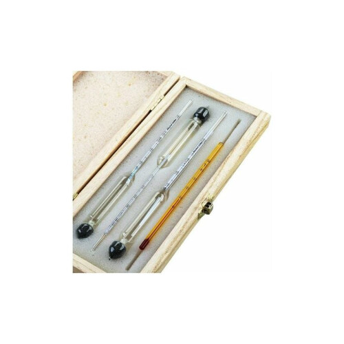 Alcohol Hydrometer, Fermentation Monitoring Tool with Wooden Box Storage, Includes Precise Graduated Scale & Thermometer for Accurate Measurement
