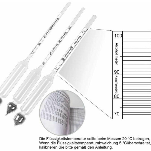 Alcohol Hydrometer, Fermentation Monitoring Tool with Wooden Box Storage, Includes Precise Graduated Scale & Thermometer for Accurate Measurement 2