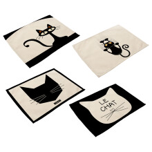 Wasserfeste Tischsets mit Katzenstickerei, 4er-Set, schützt den Esstisch vor Essensflecken, Kratzern, Rändern und Hitzeschäden, rutschfest,