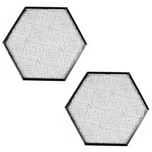 Double Sided Glass Frame for Hexagonal Shape, Heat-resistant Glass Coaster with Copper Embossed Pattern