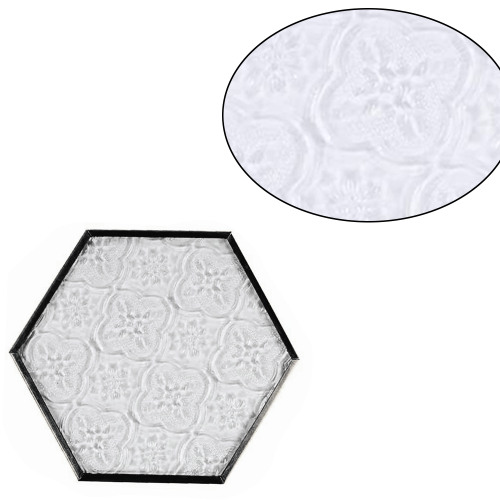 Double Sided Glass Frame for Hexagonal Shape, Heat-resistant Glass Coaster with Copper Embossed Pattern 2