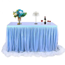 (Blue) Handmade Tulle Table Skirt Tableware Cloth for Party Wedding Banquet Home Decoration Wedding