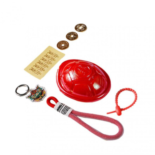 (Red) Lovely Turtles Shell Divination Tool Keychain Multi-Purpose Tabletop Ornament for Women Men