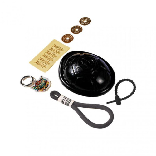 (Black) Lovely Turtles Shell Divination Tool Keychain Multi-Purpose Tabletop Ornament for Women Men