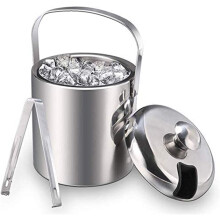Eisbehälter, doppelwandig, Edelstahl, attraktives Design für die Hausbar, Eisbehälter-Set, praktisches Sieb, tragbar und leicht zu reinigen,