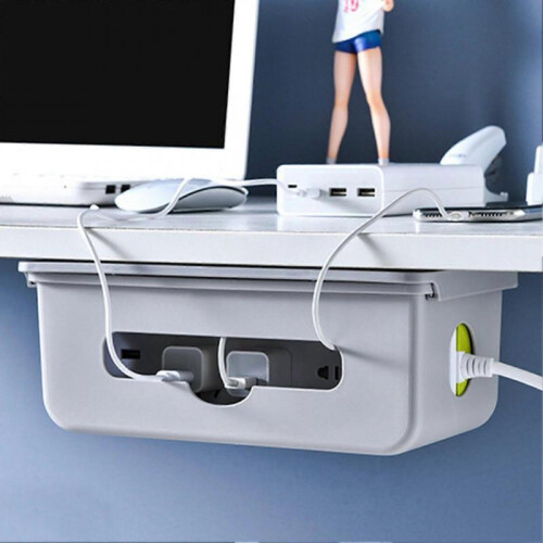 (Gray) Cable Management Box Under Desk Hidden Organizer for Desktop Home Office 2