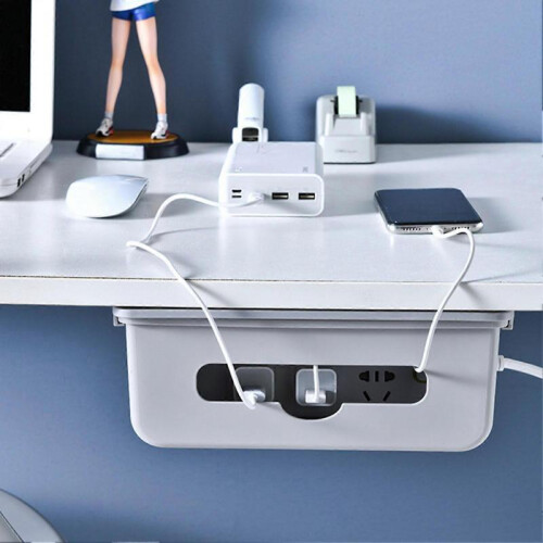 (Gray) Cable Management Box Under Desk Hidden Organizer for Desktop Home Office 1