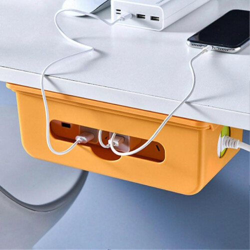 (Orange) Cable Management Box Under Desk Hidden Organizer for Desktop Home Office 2