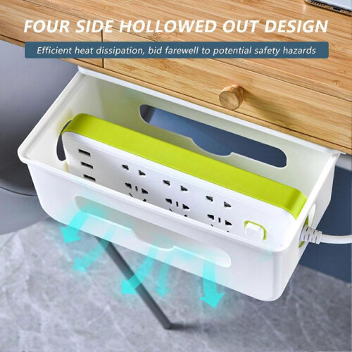 (White) Cable Management Box Under Desk Hidden Organizer for Desktop Home Office 1