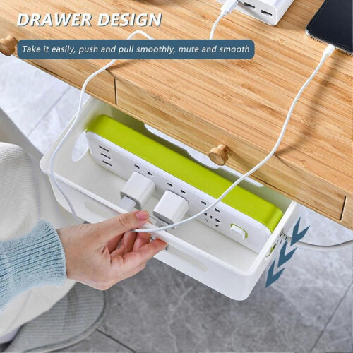 (White) Cable Management Box Under Desk Hidden Organizer for Desktop Home Office 2