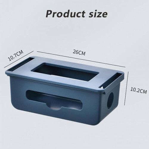 (Blue) Cable Management Box Under Desk Hidden Organizer for Desktop Home Office