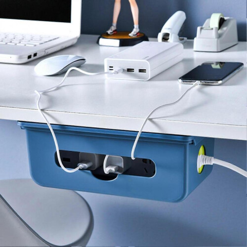 (Blue) Cable Management Box Under Desk Hidden Organizer for Desktop Home Office 1