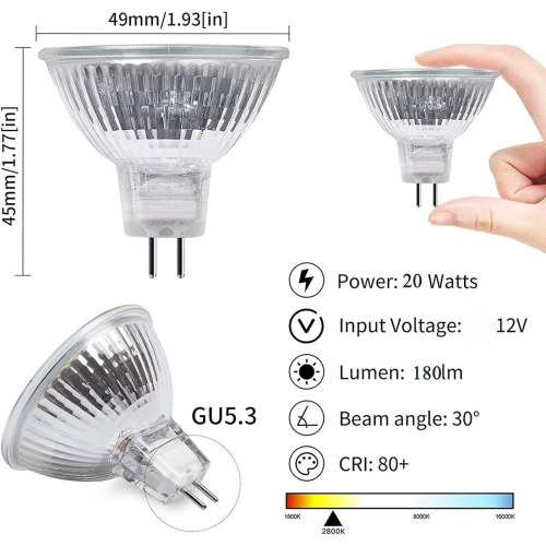Συσκευασία με 8 λαμπτήρες αλογόνου Gu5.3 Mr16 35w 12v με ρύθμιση φωτεινότητας - Θερμ 1